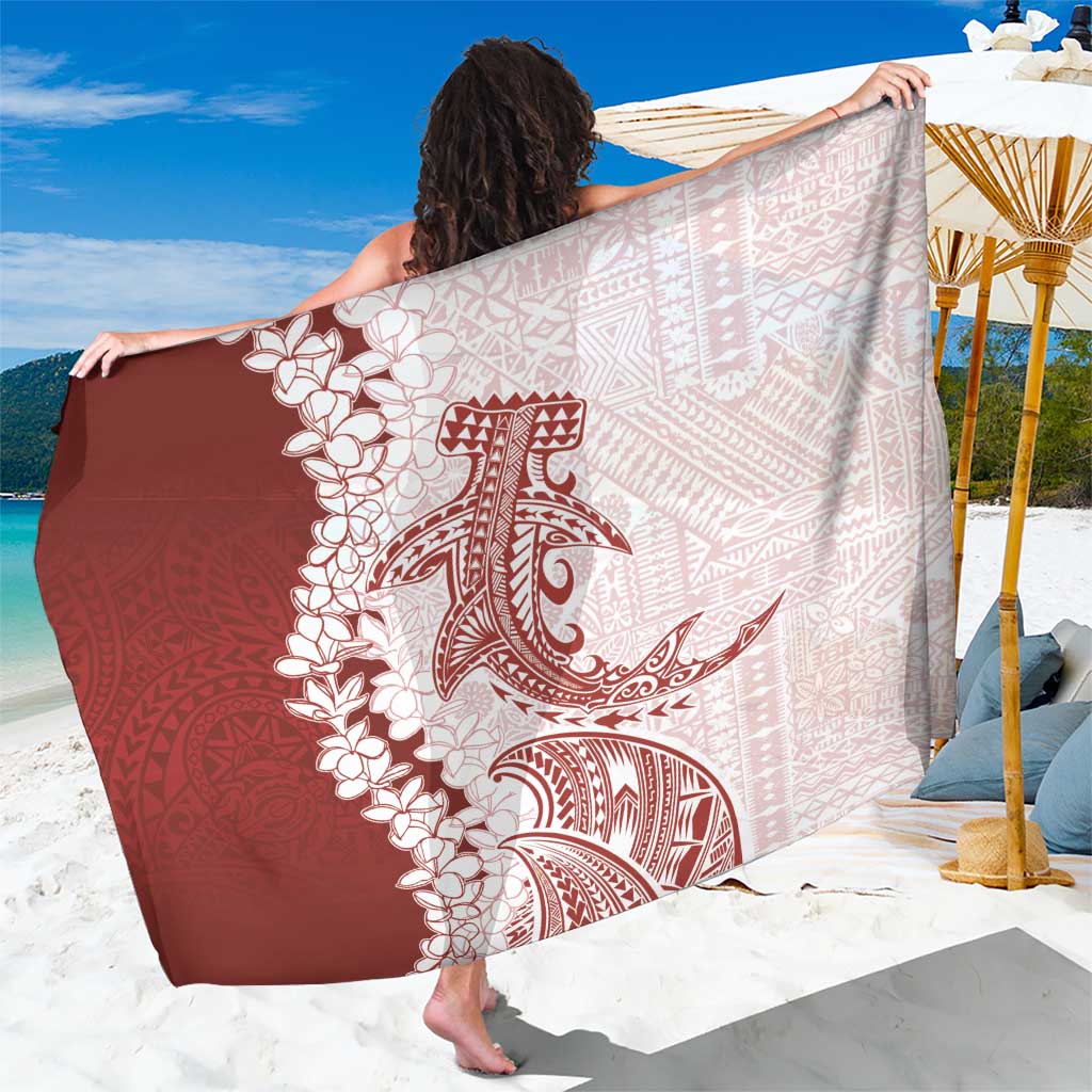 Polynesian Crimson Plumeria Lei Sarong with Hammerhead Shark LT7 One Size 44 x 66 inches Red - Polynesian Pride