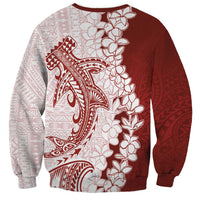 Polynesian Crimson Plumeria Lei Sweatshirt with Hammerhead Shark