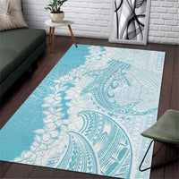 Polynesian Turquoise Plumeria Lei Area Rug with Hammerhead Shark LT7 Turquoise - Polynesian Pride