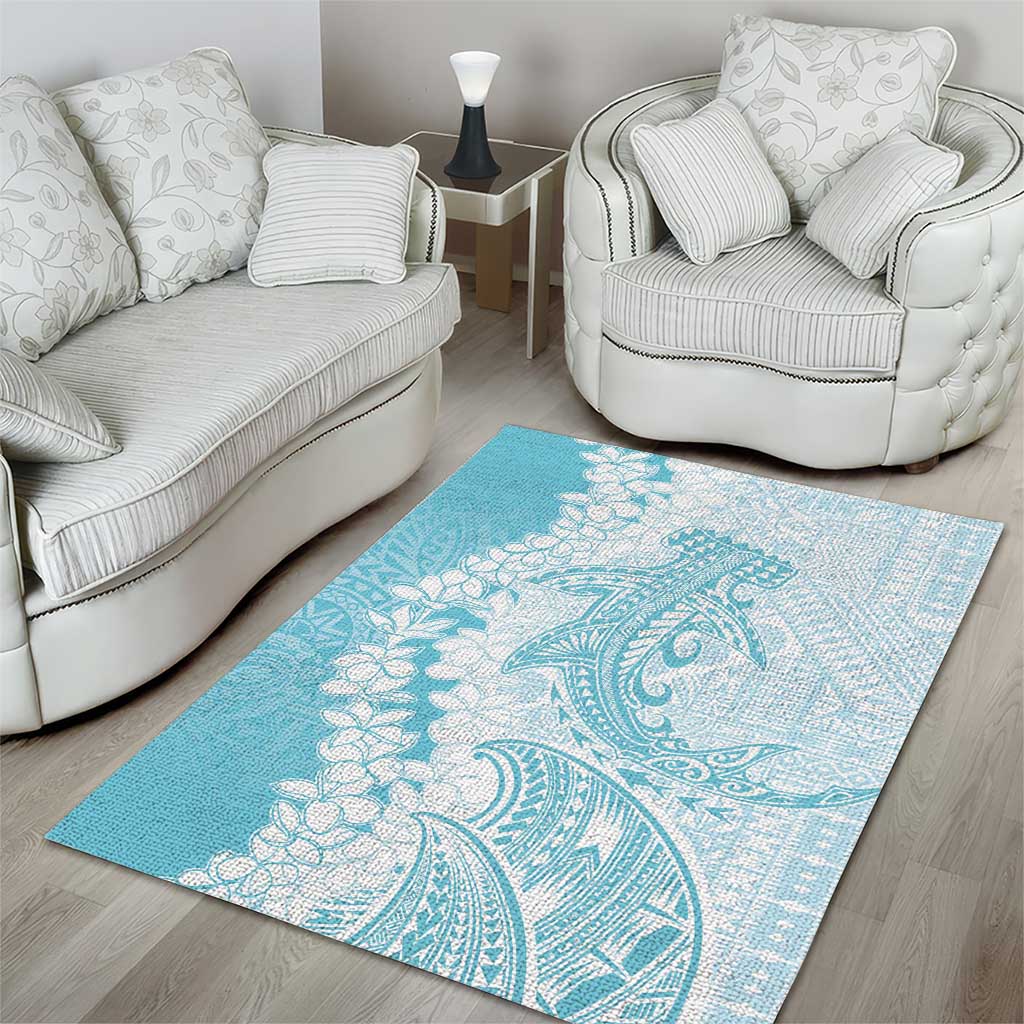 Polynesian Turquoise Plumeria Lei Area Rug with Hammerhead Shark LT7 - Polynesian Pride