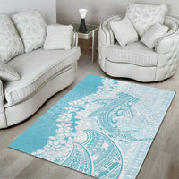 Polynesian Turquoise Plumeria Lei Area Rug with Hammerhead Shark LT7 - Polynesian Pride