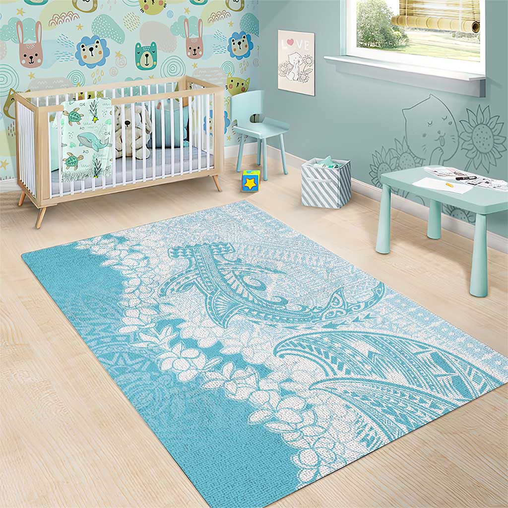 Polynesian Turquoise Plumeria Lei Area Rug with Hammerhead Shark LT7 - Polynesian Pride