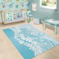 Polynesian Turquoise Plumeria Lei Area Rug with Hammerhead Shark LT7 - Polynesian Pride