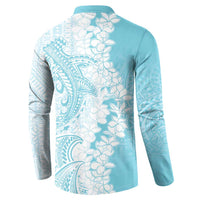 Polynesian Turquoise Plumeria Lei Button Sweatshirt with Hammerhead Shark