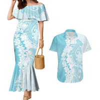 Polynesian Turquoise Plumeria Lei Couples Matching Mermaid Dress and Hawaiian Shirt with Hammerhead Shark LT7 Turquoise - Polynesian Pride