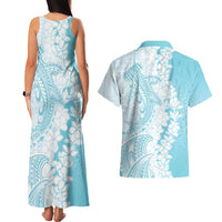 Polynesian Turquoise Plumeria Lei Couples Matching Tank Maxi Dress and Hawaiian Shirt with Hammerhead Shark LT7 - Polynesian Pride