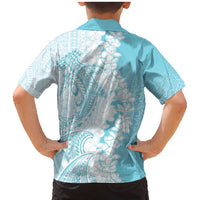 Polynesian Turquoise Plumeria Lei Family Matching Mermaid Dress and Hawaiian Shirt with Hammerhead Shark LT7 - Polynesian Pride