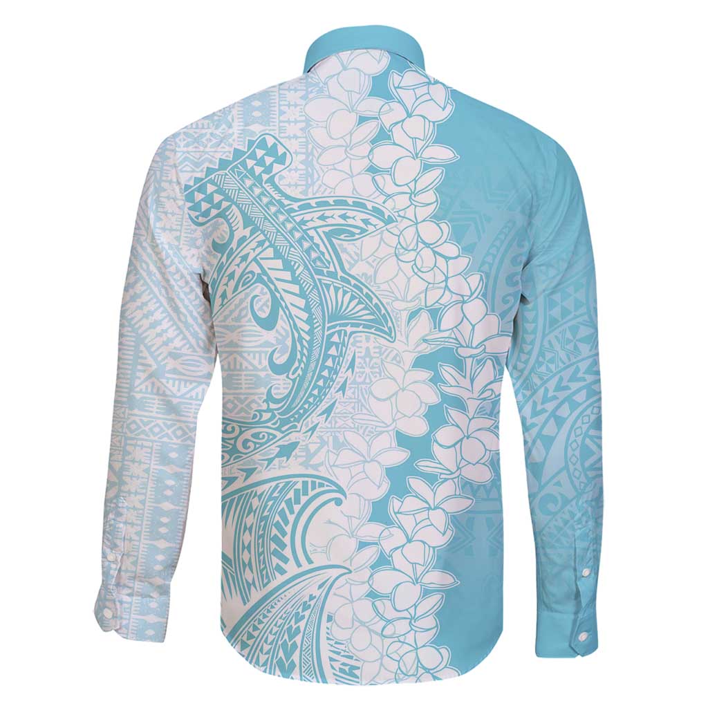 Polynesian Turquoise Plumeria Lei Family Matching Off Shoulder Maxi Dress and Hawaiian Shirt with Hammerhead Shark LT7 - Polynesian Pride