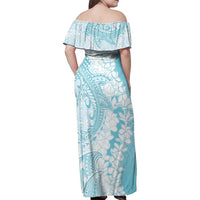 Polynesian Turquoise Plumeria Lei Family Matching Off Shoulder Maxi Dress and Hawaiian Shirt with Hammerhead Shark LT7 - Polynesian Pride