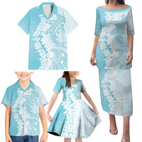 Polynesian Turquoise Plumeria Lei Family Matching Puletasi and Hawaiian Shirt with Hammerhead Shark LT7 - Polynesian Pride