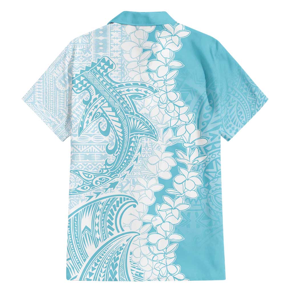 Polynesian Turquoise Plumeria Lei Family Matching Summer Maxi Dress and Hawaiian Shirt with Hammerhead Shark LT7 - Polynesian Pride