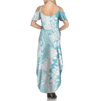Polynesian Turquoise Plumeria Lei Family Matching Summer Maxi Dress and Hawaiian Shirt with Hammerhead Shark LT7 - Polynesian Pride
