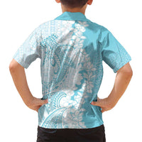 Polynesian Turquoise Plumeria Lei Family Matching Tank Maxi Dress and Hawaiian Shirt with Hammerhead Shark LT7 - Polynesian Pride