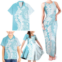Polynesian Turquoise Plumeria Lei Family Matching Tank Maxi Dress and Hawaiian Shirt with Hammerhead Shark LT7 - Polynesian Pride