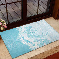 Polynesian Turquoise Plumeria Lei Rubber Doormat with Hammerhead Shark