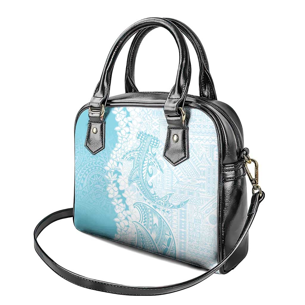 Polynesian Turquoise Plumeria Lei Shoulder Handbag with Hammerhead Shark