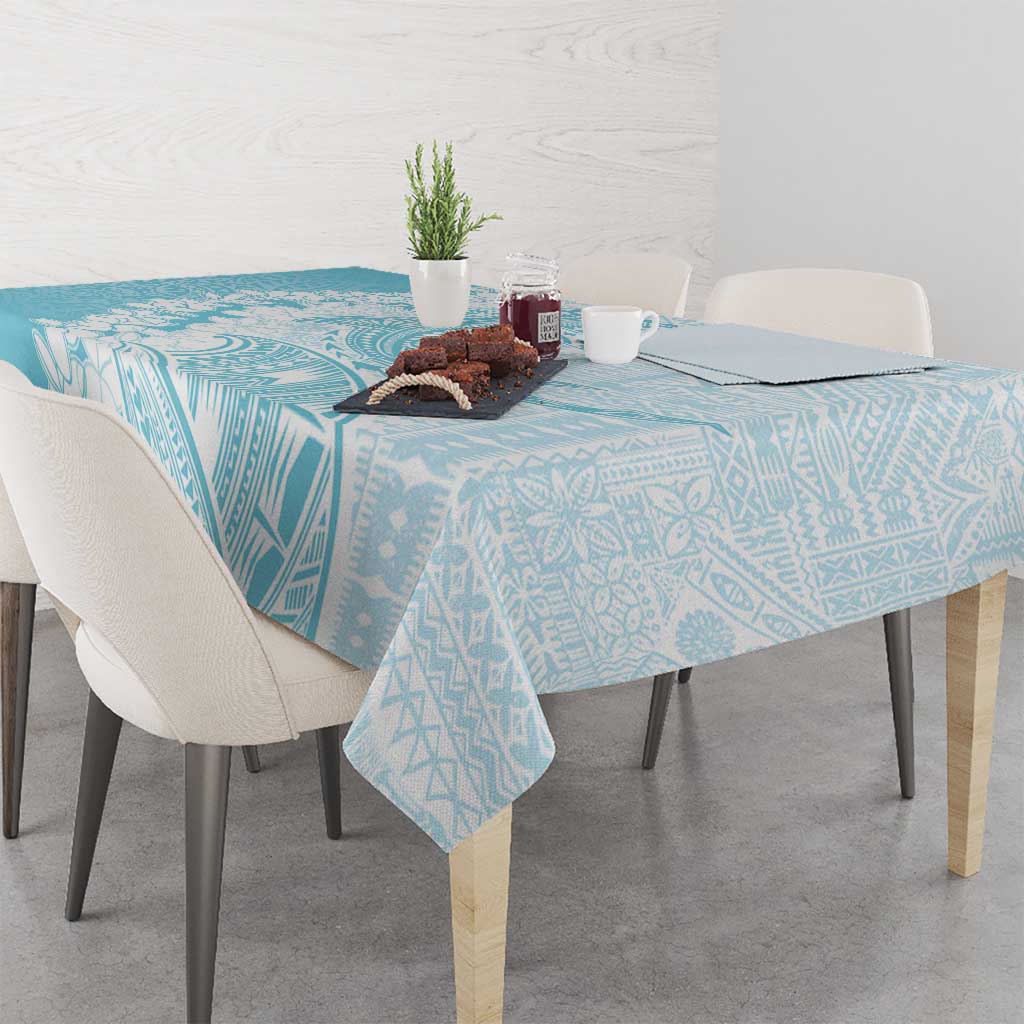 Polynesian Turquoise Plumeria Lei Tablecloth with Hammerhead Shark