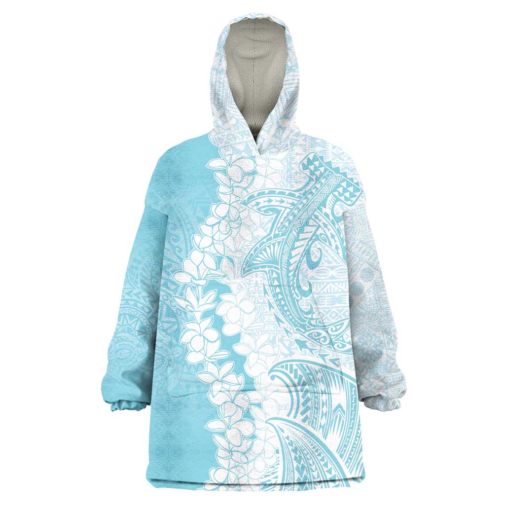 Polynesian Turquoise Plumeria Lei Wearable Blanket Hoodie with Hammerhead Shark LT7 One Size Turquoise - Polynesian Pride