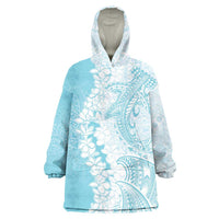 Polynesian Turquoise Plumeria Lei Wearable Blanket Hoodie with Hammerhead Shark LT7 One Size Turquoise - Polynesian Pride