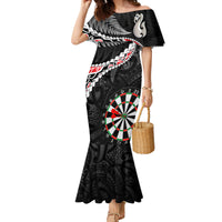 Personalised New Zealand Darts Family Matching Mermaid Dress and Hawaiian Shirt Maori Manaia LT7 Mom's Dress Black - Polynesian Pride