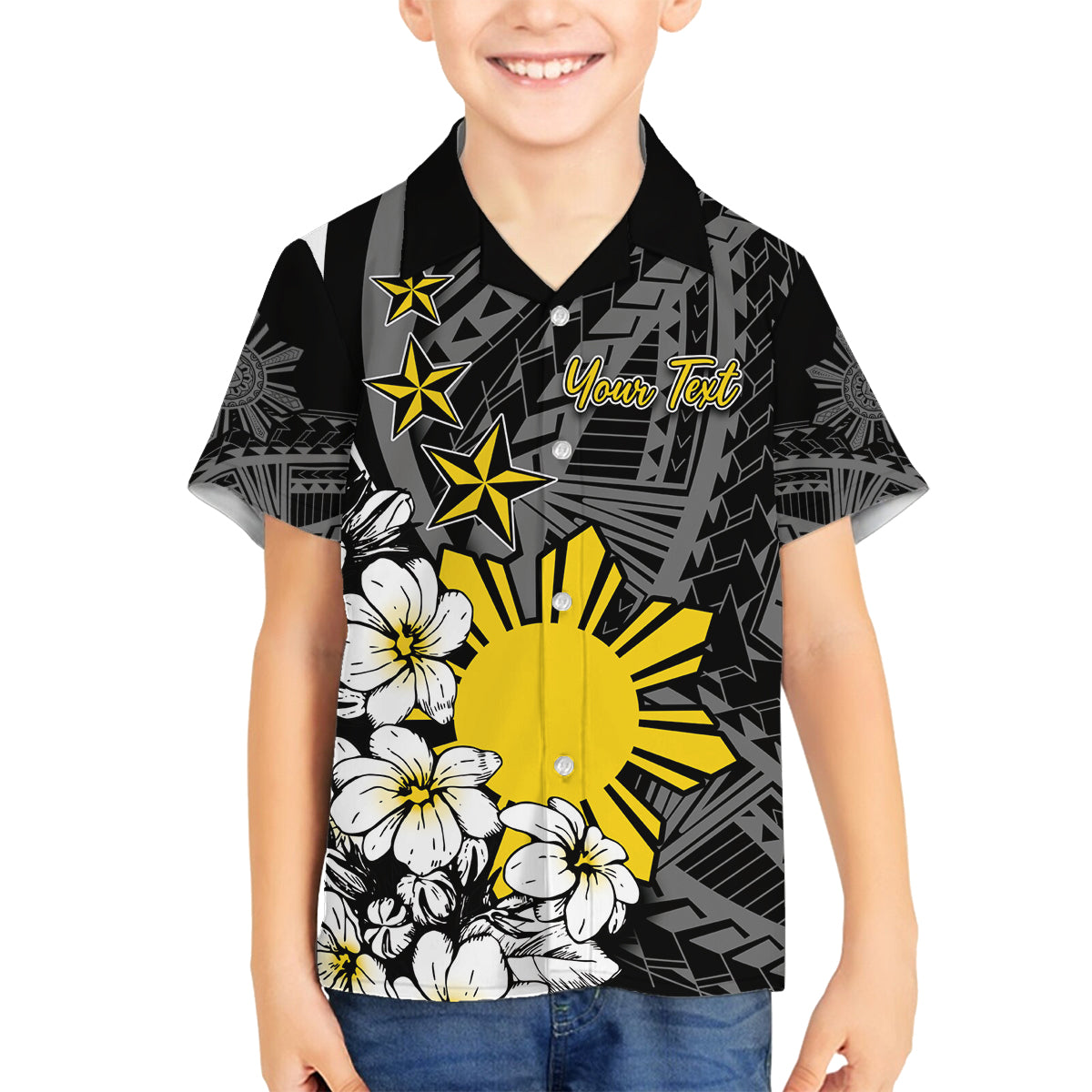 Philippines Sampaguita Personalised Family Matching Long Sleeve Bodycon Dress and Hawaiian Shirt Women's Day LT7 Son's Shirt Black - Polynesian Pride