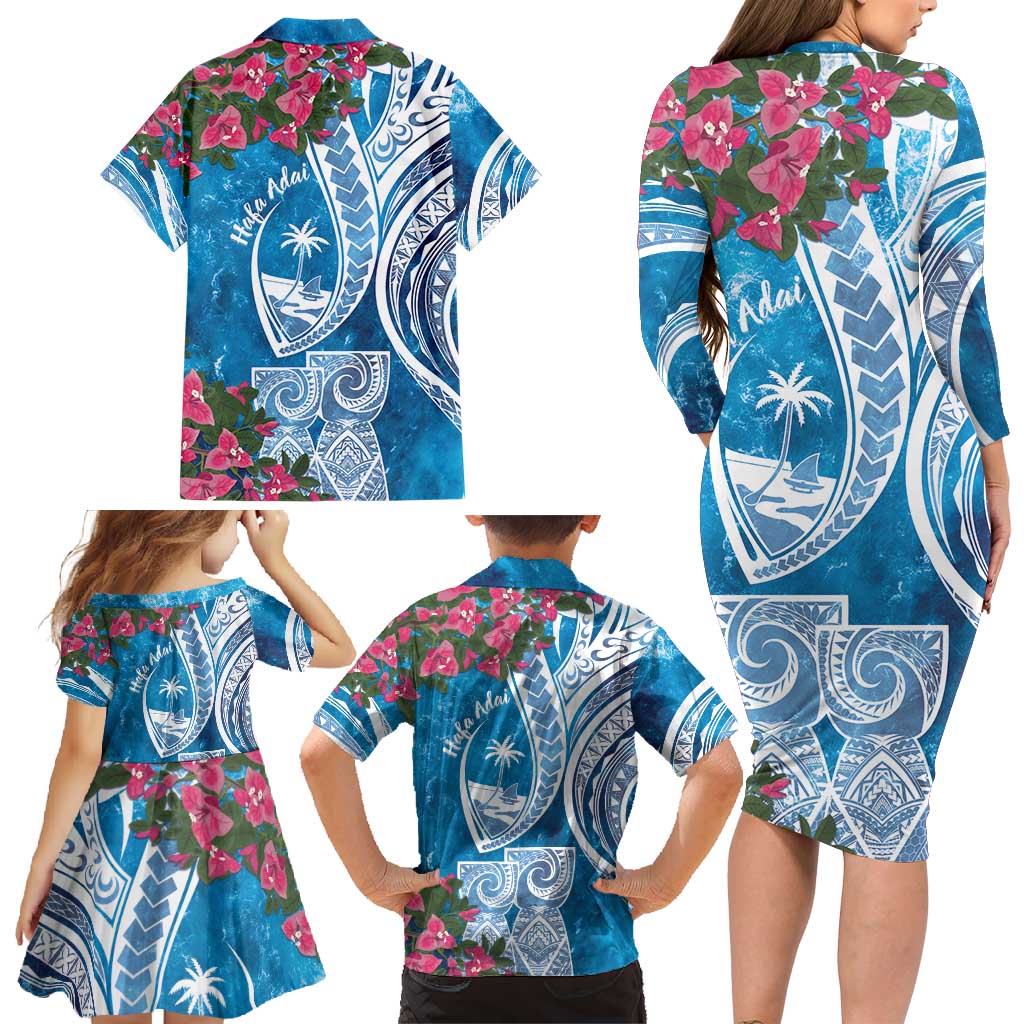 Hafa Adai Guam Family Matching Long Sleeve Bodycon Dress and Hawaiian Shirt Crystal Waves LT7 - Polynesian Pride