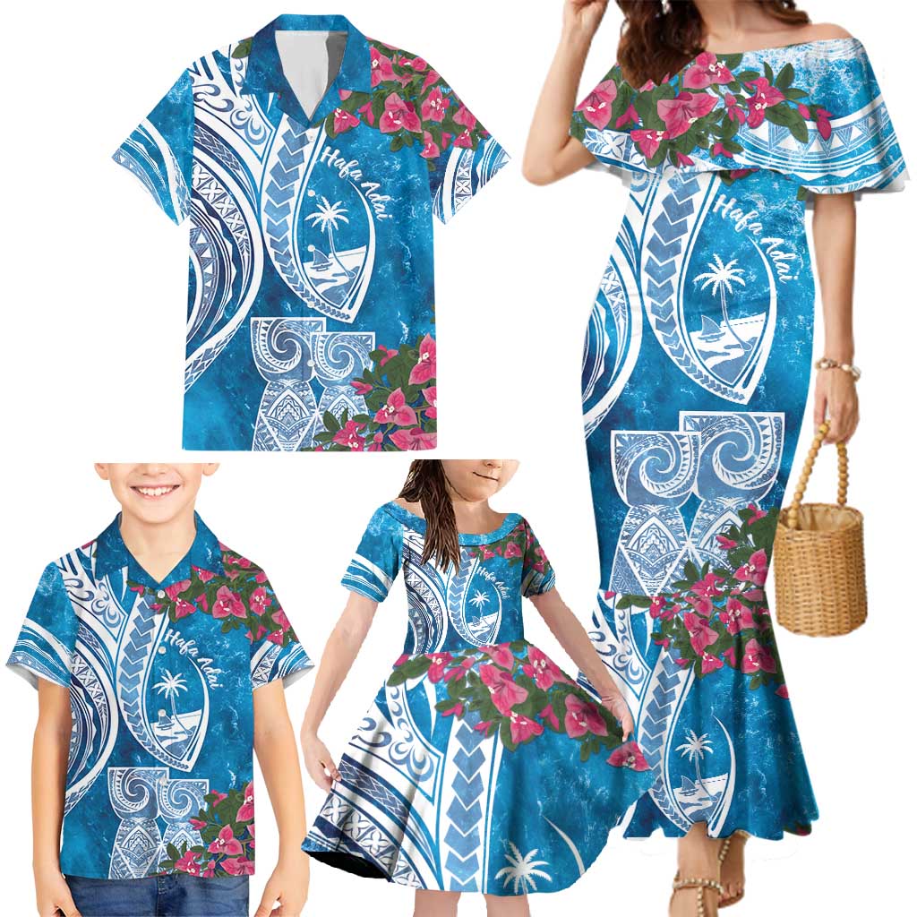 Hafa Adai Guam Family Matching Mermaid Dress and Hawaiian Shirt Crystal Waves LT7 - Polynesian Pride