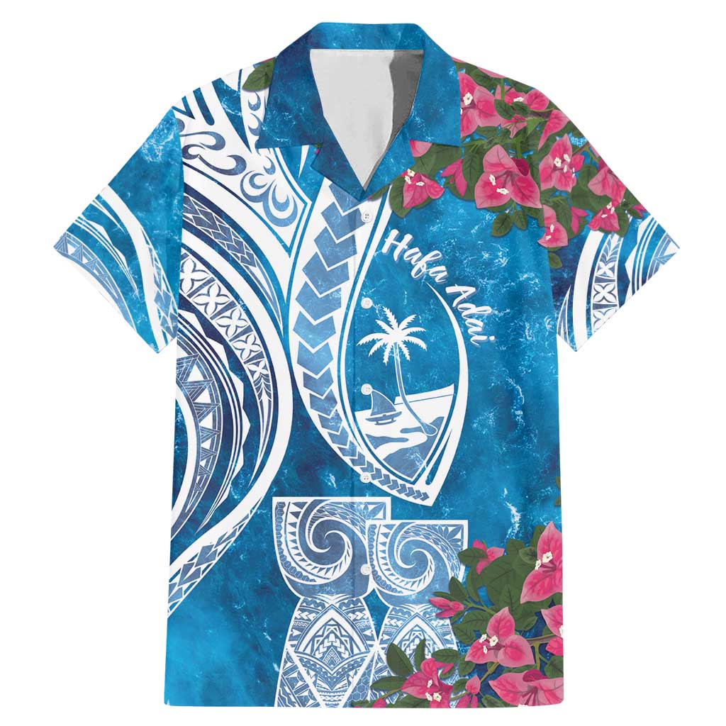 Hafa Adai Guam Family Matching Mermaid Dress and Hawaiian Shirt Crystal Waves LT7 Dad's Shirt - Short Sleeve Blue - Polynesian Pride
