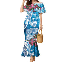 Hafa Adai Guam Family Matching Mermaid Dress and Hawaiian Shirt Crystal Waves LT7 Mom's Dress Blue - Polynesian Pride