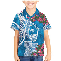 Hafa Adai Guam Family Matching Mermaid Dress and Hawaiian Shirt Crystal Waves LT7 Son's Shirt Blue - Polynesian Pride
