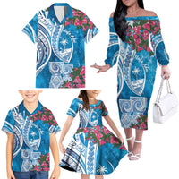 Hafa Adai Guam Family Matching Off The Shoulder Long Sleeve Dress and Hawaiian Shirt Crystal Waves LT7 - Polynesian Pride