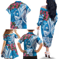 Hafa Adai Guam Family Matching Off The Shoulder Long Sleeve Dress and Hawaiian Shirt Crystal Waves LT7 - Polynesian Pride
