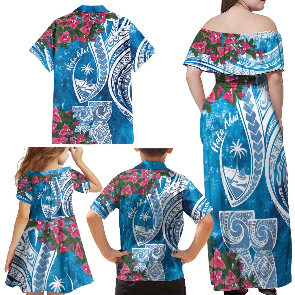 Hafa Adai Guam Family Matching Off Shoulder Maxi Dress and Hawaiian Shirt Crystal Waves LT7 - Polynesian Pride