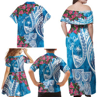 Hafa Adai Guam Family Matching Off Shoulder Maxi Dress and Hawaiian Shirt Crystal Waves LT7 - Polynesian Pride