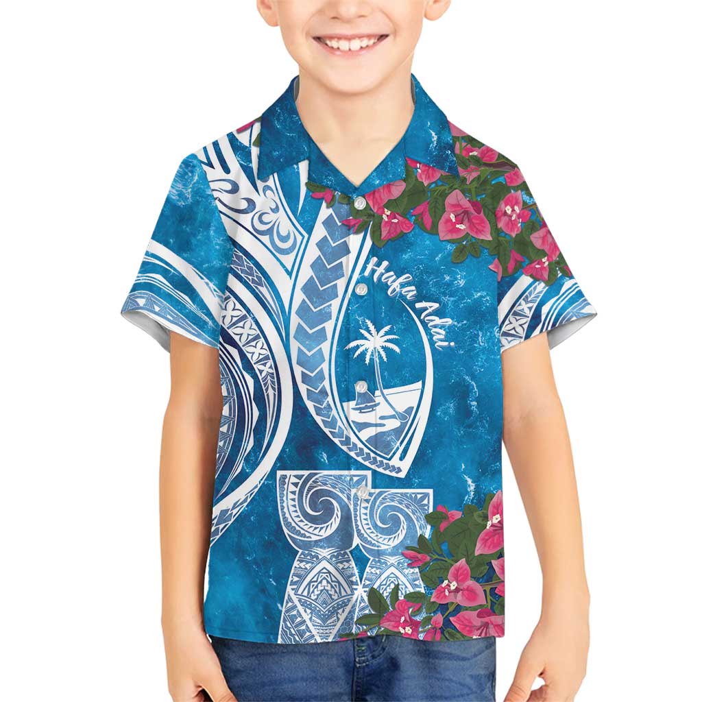 Hafa Adai Guam Family Matching Off Shoulder Maxi Dress and Hawaiian Shirt Crystal Waves LT7 Son's Shirt Blue - Polynesian Pride