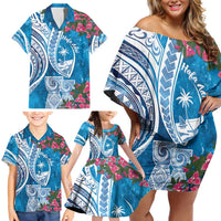 Hafa Adai Guam Family Matching Off Shoulder Short Dress and Hawaiian Shirt Crystal Waves LT7 - Polynesian Pride