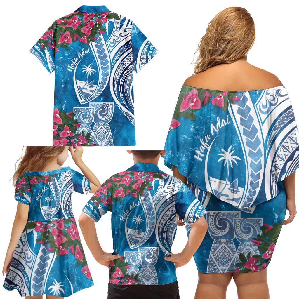 Hafa Adai Guam Family Matching Off Shoulder Short Dress and Hawaiian Shirt Crystal Waves LT7 - Polynesian Pride