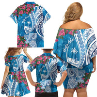 Hafa Adai Guam Family Matching Off Shoulder Short Dress and Hawaiian Shirt Crystal Waves LT7 - Polynesian Pride