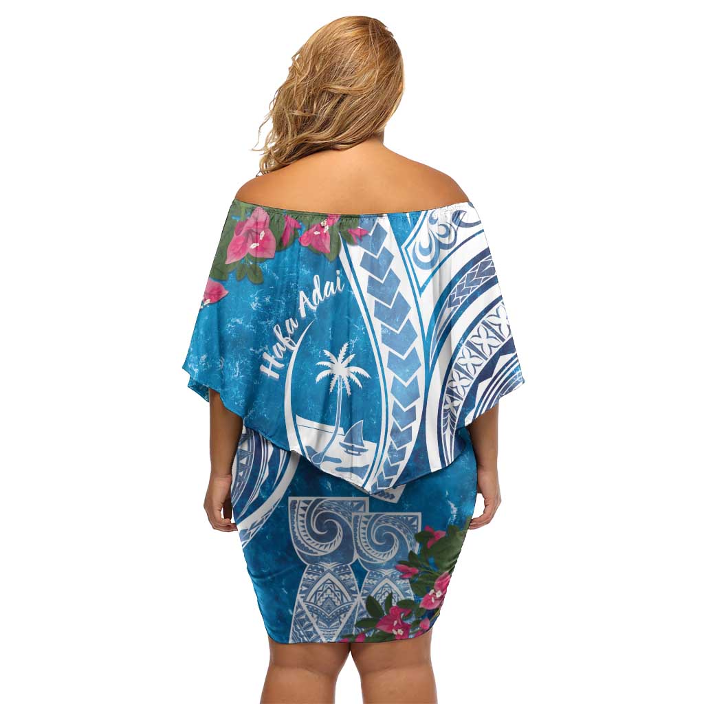Hafa Adai Guam Family Matching Off Shoulder Short Dress and Hawaiian Shirt Crystal Waves LT7 - Polynesian Pride