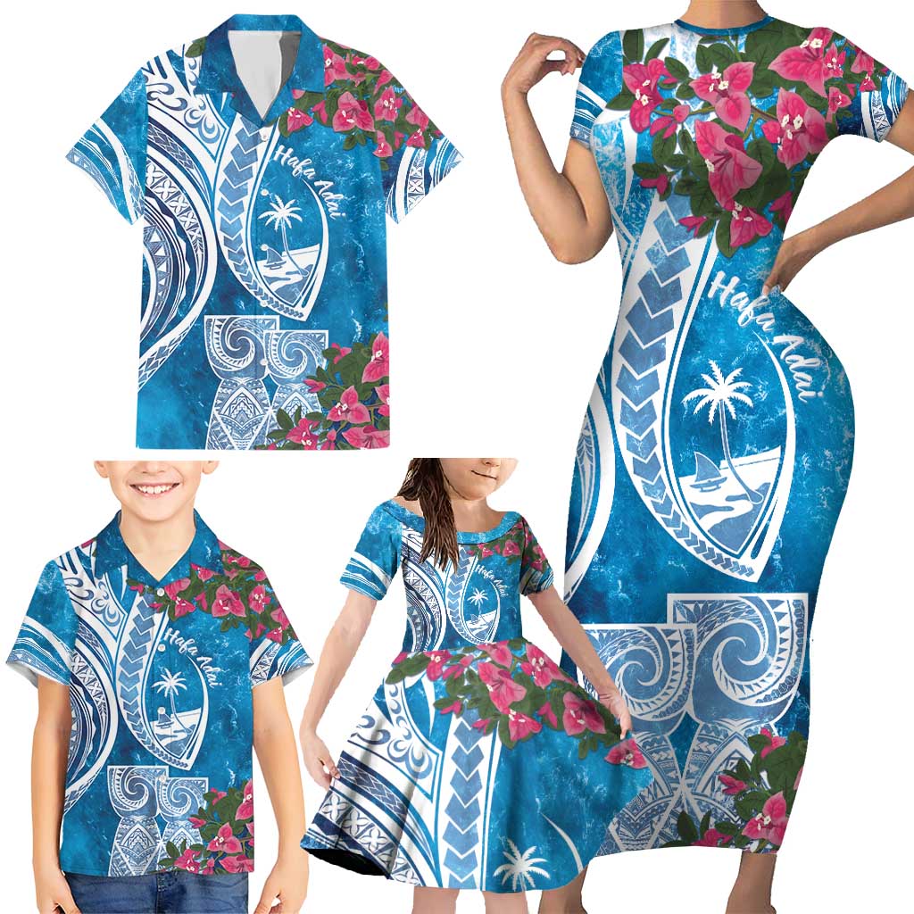 Hafa Adai Guam Family Matching Short Sleeve Bodycon Dress and Hawaiian Shirt Crystal Waves LT7 - Polynesian Pride