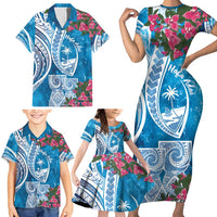 Hafa Adai Guam Family Matching Short Sleeve Bodycon Dress and Hawaiian Shirt Crystal Waves LT7 - Polynesian Pride