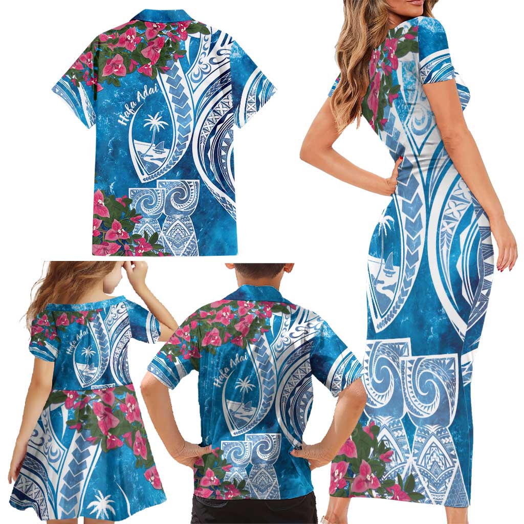 Hafa Adai Guam Family Matching Short Sleeve Bodycon Dress and Hawaiian Shirt Crystal Waves LT7 - Polynesian Pride