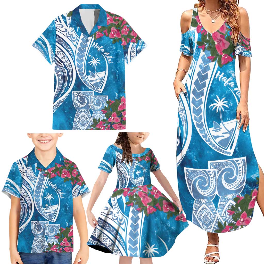 Hafa Adai Guam Family Matching Summer Maxi Dress and Hawaiian Shirt Crystal Waves LT7 - Polynesian Pride