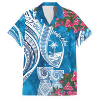 Hafa Adai Guam Family Matching Summer Maxi Dress and Hawaiian Shirt Crystal Waves LT7 Dad's Shirt - Short Sleeve Blue - Polynesian Pride