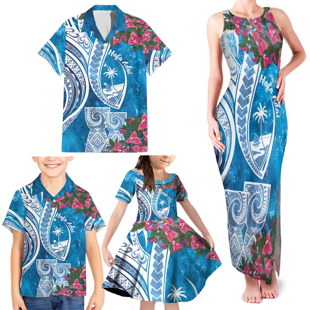 Hafa Adai Guam Family Matching Tank Maxi Dress and Hawaiian Shirt Crystal Waves LT7 - Polynesian Pride