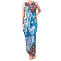 Hafa Adai Guam Family Matching Tank Maxi Dress and Hawaiian Shirt Crystal Waves LT7 Mom's Dress Blue - Polynesian Pride