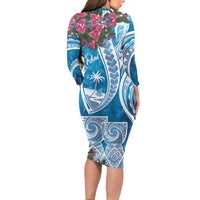 Hafa Adai Guam Long Sleeve Bodycon Dress Crystal Waves LT7 - Polynesian Pride