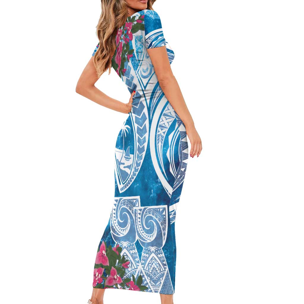 Hafa Adai Guam Short Sleeve Bodycon Dress Crystal Waves LT7 - Polynesian Pride