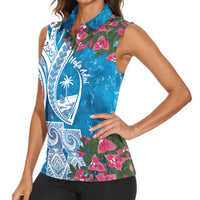 Hafa Adai Guam Women Sleeveless Polo Shirt Crystal Waves