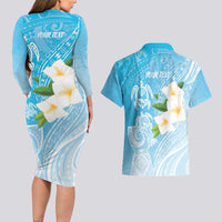 Personalized Guam Chamorro Couples Matching Long Sleeve Bodycon Dress and Hawaiian Shirt Turtles and Guasali Flowers LT7 - Polynesian Pride